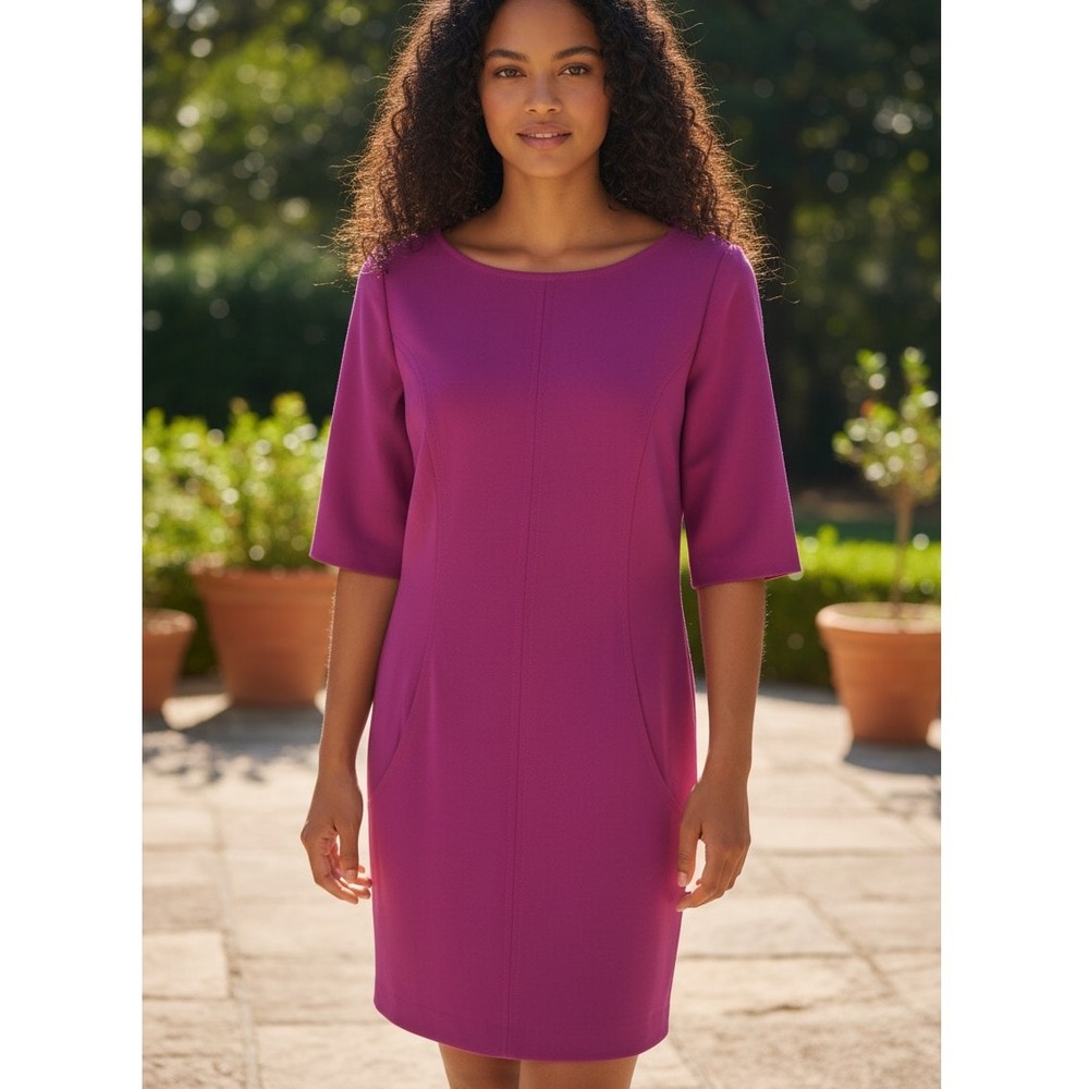 Tahari Purple Dress Pockets Gold Hardware Lined Zip Back Sz 8